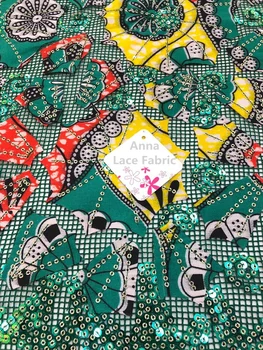 Анна Зелена африканска чиста лейси нигерийская плат с бродерия с пайети плат френски дебели окото ремък дизайн 5 ярда/бр за шиене