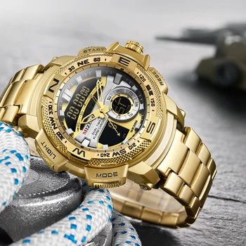 Mizums Watch Men Military Quartz Analog Digital Gold Ръчни Часовници за Мъже, Водоустойчиви Спортни мъжки Часовници Relogio Dourado Masculino