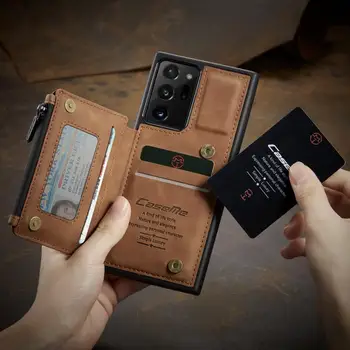 Двуслойни Портфейл с Цип Калъф за телефон Samsung Galaxy S21 Note 20 Ultra S8 S9 S10 Note 10 S20 Plus A71 A51 A21s устойчив на удари калъф