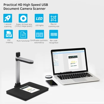 Aibecy HD Document Camera Scanner 10 Mege-Pixels with Dual-camera AI Technology Fill-in Light Support PDF Export Video Recording