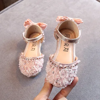 Нов 2021 детски обувки принцеса момиче плоски bling кожени сандали мода пайети меки детски топката лъскави обувки детски обувки