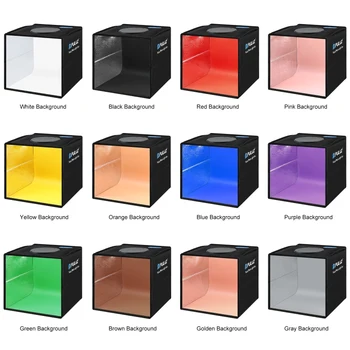 PULUZ 25cm Lightbox & Shadowless Lamp Комплекти Photography Studio Light Box With 12 Colors Backdrops For Jewelry Снимайте Tent Softbox