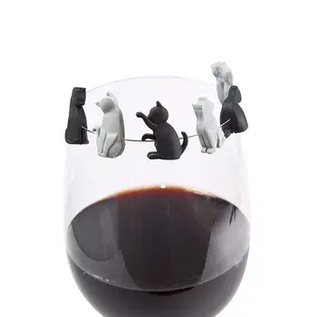 12шт Силикон Котка под Формата на Винена Чаша Mark Creative Wine Glass Recognizer Cup Distinguisher за Домашно парти (Смесен Цвят)