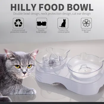 Single/Double Пет Cat Slow Feed Protect Spine Water Food Bowl Защита Care Bowl Non-Slip Stand Pet Feeding Пет Bowls Feeders