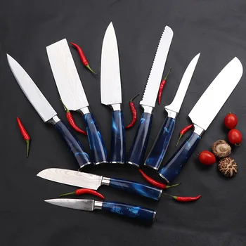 Професионален Готвач Набор От Ножове Дамасский Модел Японски Кухненски Ножове Месо От Костите Риба, Плодове Зеленчуци Секира От Неръждаема Стомана