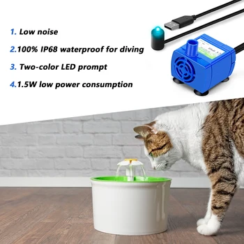 Пет Water Dispenser Помпа USB Акумулаторна батерия led Cat Water Fountain Мотор Помпа Automatic Silenced Drinking Bowl Аксесоари