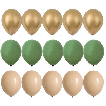 15 бр. 10 инча Балон Комплект Зелено Бяло Злато Фолио Балони За Рожден Ден, Сватба, Годишнина от Джунглата Украса За Партита Стоки За Дома