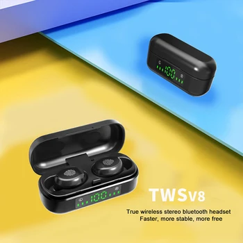 V8 TWS Безжични Слушалки Bluetooth 5.0 9D Бас Стерео Водоустойчиви Слушалки Хендсфри Слушалки С Микрофон за Зареждане