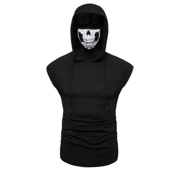 2021 Мъжка Мода с качулка без ръкави, тениска с черепа на Печат Маска Черен Сив Уличен Нинджа Облекло за Мъже Фитнес Тениски