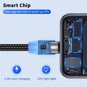USLION LED Магнитен Кабел за зареждане USB Зарядно Устройство Кабел Micro Type C Кабел За iPhone 12 Xiaomi Телефон Магнит USBC Тел