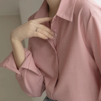 Дизайнерски Офис Стил Елегантна Бяла Блуза На Жената Плюс Размера На Пролет Есен Розова Риза Женска Риза Женски Темперамент Ежедневни Блузи