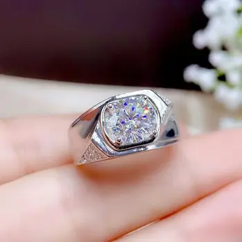 Пасианс Мъжки 2ct Lab Moissanite 925 сребро Диамантен Годежен пръстен, Пръстени за мъже Скъпоценен Камък на Партията на Бижута Подарък