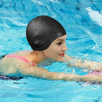 1бр висока участък плавательная шапчица мъжете и жените, свободен размер, плътен цвят на печат дълга коса спорт плувен басейн делото найлонова забрадка