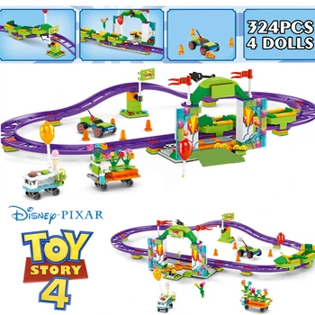 Disney Pixar Toy Story Carnival Roller Coaster Train Buzz Lightyear Уди Jessie Alien Model Building Block Bricks Toys Kid Gift