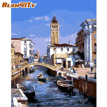 RUOPOTY Painting By Numbers Комплекти For Adults Chidlren 60x75cm Frame Old Village Landscape Picture By Number Home Wall Decor Art
