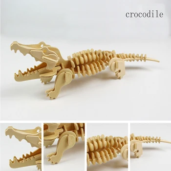 Направи си сам Kids 3D Дървени Пъзели Животното Лъв, Крокодил, Змия Модел Монтаж на Строителни Комплекти Iq Забавни Играчки За деца