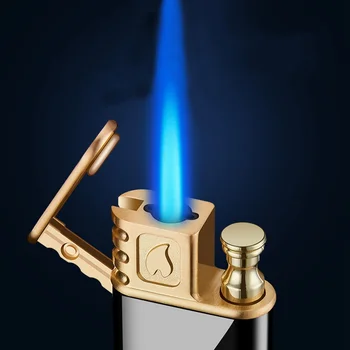 Ултра Тънък Метал Ветрозащитный Бутан Газови Запалки Запалки Син Пламък Преносим Творчески Двоен Огън Запалката Torc