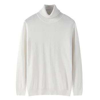 2021 Нов Стил Вязаный Мъжки Пуловер С Висока Шия Плътен Цвят Тънък Разрез Чист Памук Пуловер Мода Ежедневни Бизнес Мъжки Пуловер