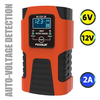 FOXSUR 2-Amp Fully-Automatic Smart Charger, 6V и 12V Battery Charger, Battery Maintainer, Trickle Charger, Battery Desulfator