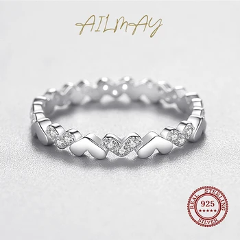 Ailmay Solid 925 Sterling Silver Stackable Simple Сърце Rings Модни Фини Пръстени За жени, Бижута Изявление Подарък