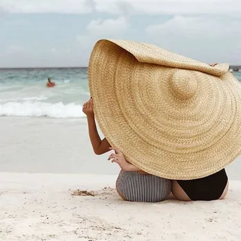 Мода е Голяма Шапка на Слънцето на Плажа Анти-UV Защита От Слънцето Сгъваема Слама Капака на Кутията Сгъваема Плажна Сламена Шапка Открит 90 см. Шапка за Слънце