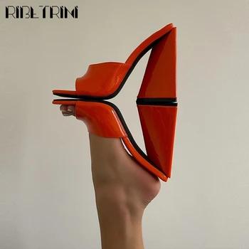 RIBETRINI на Нови Приходи Марката Дизайн Квадратен Чорап Летни обувки на висок ток Вечерна рокля Мода Секси Приплъзване На Открито сандали Жени