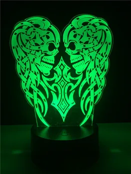 GAOPIN Хелоуин Double Skull Shape 3D Lamplight LED USB Mood Night Light Multicolor Touch or Remote Luminaria Change Table Lamp