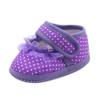 2021 Baby Dot Дантела Момичета Мека Подметка Prewalker Ежедневни Обувки На равна Подметка Първите Проходилки Обувки Памук Комфорт устойчива на плъзгане Лятна нови Обувки