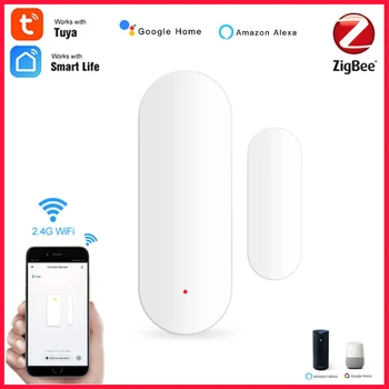 Sasha ZigBee Smart Life Smart WiFi Door Sensor Window Sensor Door Magnetic Alarm Детектор Независим Магнитен Сензор