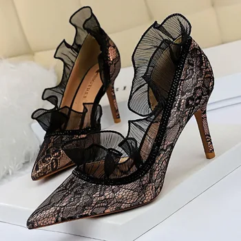 2020 Нови дамски обувки-лодка Секси Дантелени обувки-лодка Дамски обувки На високи токчета, Класически обувки-лодка Генитални женски обувки Сватбени обувки Дамски обувки на токчета