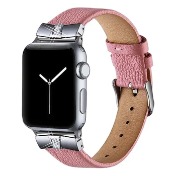 Розови кожени въжета за Apple Watch Гривна 38 мм 42 мм 40 мм 44 мм Iwatch SE Series 5/4/3/2/1 Жени Елегантен Взаимозаменяеми Каишка За Китката