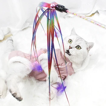 Пет Cat Kitten Feather Bell Tassel Тийзър Playing Stick Палки Род Интерактивна играчка