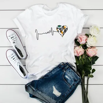 Женска тениска 2021 Леопард Love Graphic TShirt Woman Върховете Градинска Дамски Ежедневни Тениска с къс ръкав plus РАЗМЕР XXXL