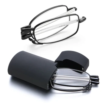 Очила за Четене на Мъже, Жени Сгъваеми Малки Очила Рамки Черни Метални Очила С Оригиналната Скоростна Портативен за мъже и жени