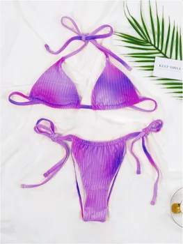 Sunshliki Summer Yellow Gradient Two Pieces Swimsuit Bikini Set Women Секси Ленти Bathing Бикини 2021 Mujer Beach Swimsuit Set