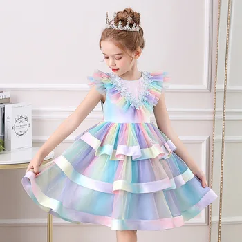 Лятна Пола принцеса Корейски цвете Детски дрехи, Детска Рокля, Торта Окото Дъга Бебешка Рокля Изпълнението на Облекло