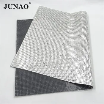 JUNAO 24*40cm Clear Hot Fix Стъкло, Mirror Кристал Mesh Transfer Strass Лентата на Iron On Crystal Trimming Applique For Decoration