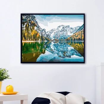AZQSD Painting By Number Платно Комплекти Natural River Природа направи си САМ Ръчно изработени Gift Pictures By Numbers Mountain Home Decoration