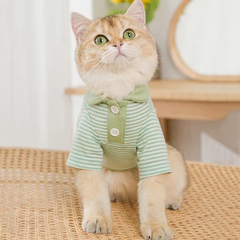 Класически Ризи Поло с ревери за кучета В ивицата Pet Dog T-shirt Button Designer Short Sleeve Clothes for Small Dogs Summer Cat Apperal
