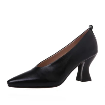 KemeKiss Размер 32-43 Дамски обувки на Висок ток От естествена кожа Странен ток Женски обувки-лодка Модни готини обувки Дамски обувки За партита