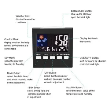 LCD Дигитален Термометър метеорологичната станция Часовник Аларма Календар Стая за Домашно Влагомер, Термометър Температурата на Влага
