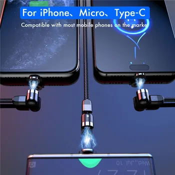 2 М Магнитни Микро USB Кабел за iPhone Samsung Бързо Зареждане на Данни-Тел Кабел Магнит Зарядно Устройство, USB Тип C 3A Мобилен Телефон, Кабел 540