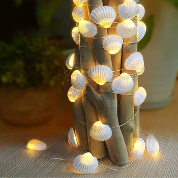 Безплатна Доставка(1 бр./лот)Shell Solar LED Light String Natural Shell Beach Wedding & Christmas Decor Ръчно изработени плавателни Съдове Party Supplies