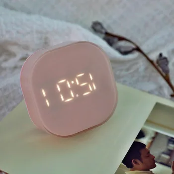 Електронен Будилник Квадратен Безшумен Нощни Alarm Clock Интелигентно Измерване На Температура Магнитно Настолни Часовници Декор L1