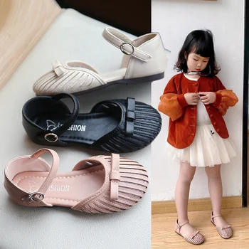 Детски Обувки Принцеса Пролет И Лято 2021 Нова Малка Кожена Окото Горната Дишаща Половината Сандали Детски Обувки Sandalias