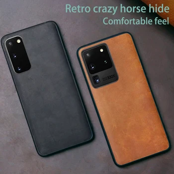 Кожен Калъф за мобилен телефон Samsung S20 Ultra S10 S10e S7 S8 S9 Note 8 9 10 Plus A7 A8 A20 A30 A40 A50 A70 A51 A71 Crazy Horse Skin