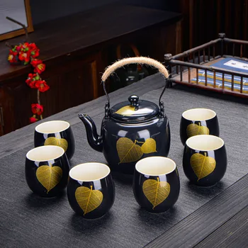 Висококачествен Немски Керамични Син чайник с Шест Чаши, Химикалки Чай Обикновен Китайски Гости Чайник за чай 7 бр.