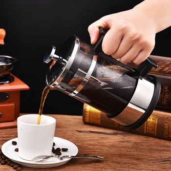 Неръждаема Стомана Стъкло Френч-Преса Cafetiere Tea Coffee Make, 350 мл Прозрачен 1-2Cup
