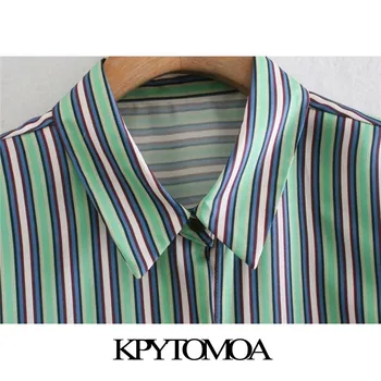 KPYTOMOA Жени 2021 Мода Цвят Шарени Свободни Блузи Реколта С Дълъг Ръкав копчета Дамски Ризи Blusas Шик Върховете
