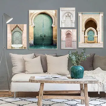 Скандинавските Отпечатъци Върху Платно Ислямската Архитектура Плакат Марокански Вратата На Стенно Изкуство Реколта Живопис Мюсюлмански Стенни Картини Интериор Дневна